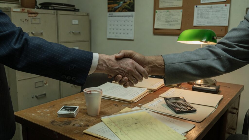 Handshake over a table, hands only