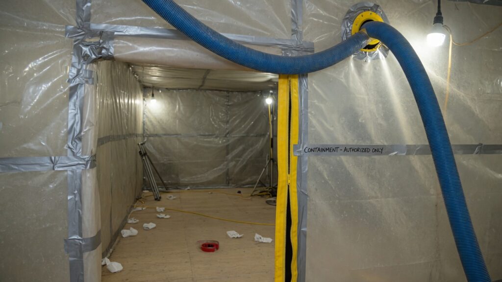 Polyethylene containment with a zipper door and negative-air hose